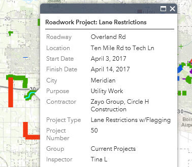 Roadwork in the area map screenshot